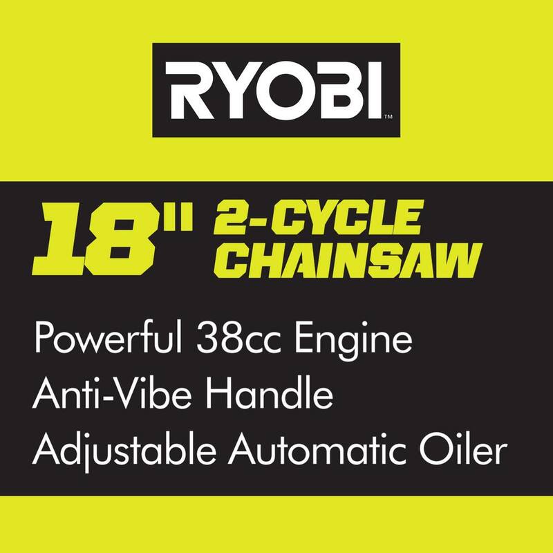 RYOBI 18 pulgadas 38cc motosierra de gas de 2 ciclos con estuche resistente - RY3818