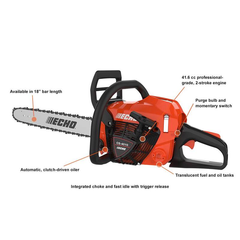 ECHO 18 pulgadas 41.6 cc Motosierra de gasolina de 2 tiempos con mango trasero - CS-4010-18