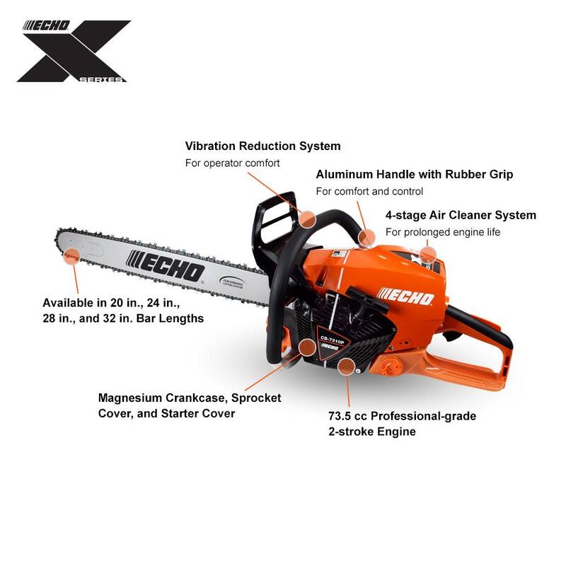 ECHO 28 pulgadas 73.5 cc Gas 2 tiempos X Series Profesional de Grado Comercial Motosierra de Mango Trasero - CS-7310P-28