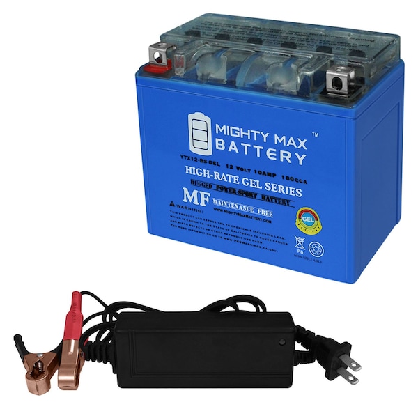 Mighty Max Battery YTX12-BS GEL Replaces Honda CBR1000, CBR1100 With 12V 2Amp Charger - MAX3834466