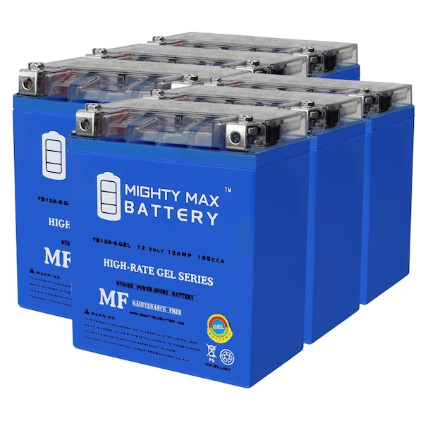 Mighty Max Battery YB12A-AGEL 12V 12AH GEL Replacement Battery compatible with Kawasaki ZX600-C Ninja 85-96 - 6PK - MAX4020769