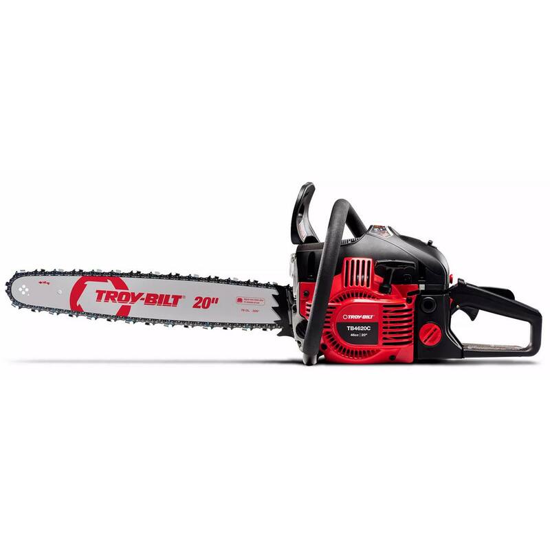 Troy-Bilt 20 in. 46 cc Gas 2-Cycle Chainsaw with Automatic Chain Oiler and Heavy-Duty Carry Case Included - TB4620C

Troy-Bilt 20 pulgadas 46 cc Gasolina Sierra de Cadena de 2 Tiempos con Lubricador Automático de Cadena y Estuche Resistente incluido - TB4620C
