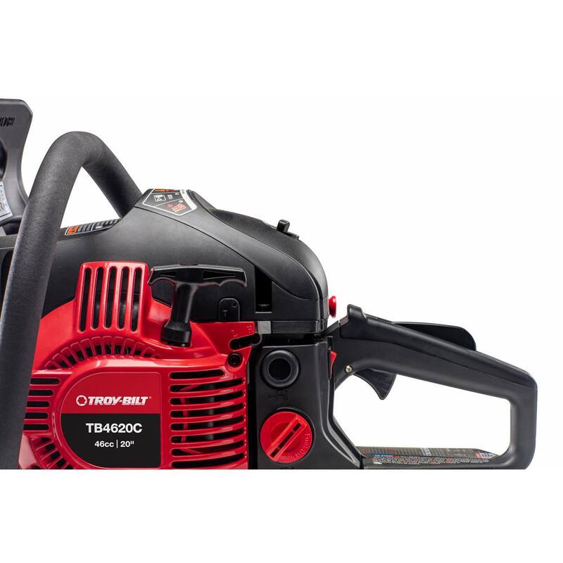 Troy-Bilt 20 in. 46 cc Gas 2-Cycle Chainsaw with Automatic Chain Oiler and Heavy-Duty Carry Case Included - TB4620C

Troy-Bilt 20 pulgadas 46 cc Gasolina Sierra de Cadena de 2 Tiempos con Lubricador Automático de Cadena y Estuche Resistente incluido - TB4620C