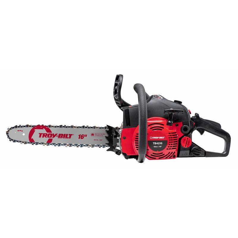 Troy-Bilt 16 pulgadas 42 cc Motosierra a gasolina ligera de 2 tiempos con lubricador automático de cadena - TB4216