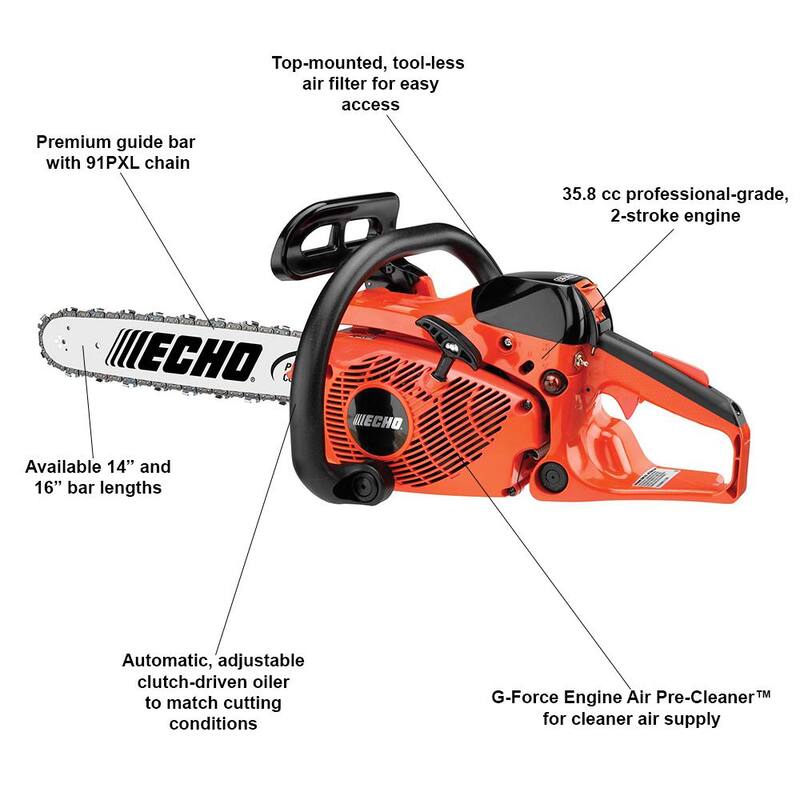 ECHO 16 pulgadas. 35.8 cc Gas 2-Tiempos Sierra de Cadena con Mango Trasero - CS-361P-16