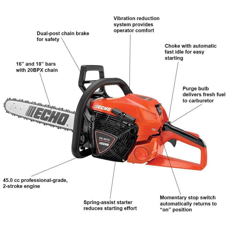 ECHO 16 pulgadas 45.0 cc Gasolina 2 tiempos Motosierra con Mango Trasero - CS-4510-16