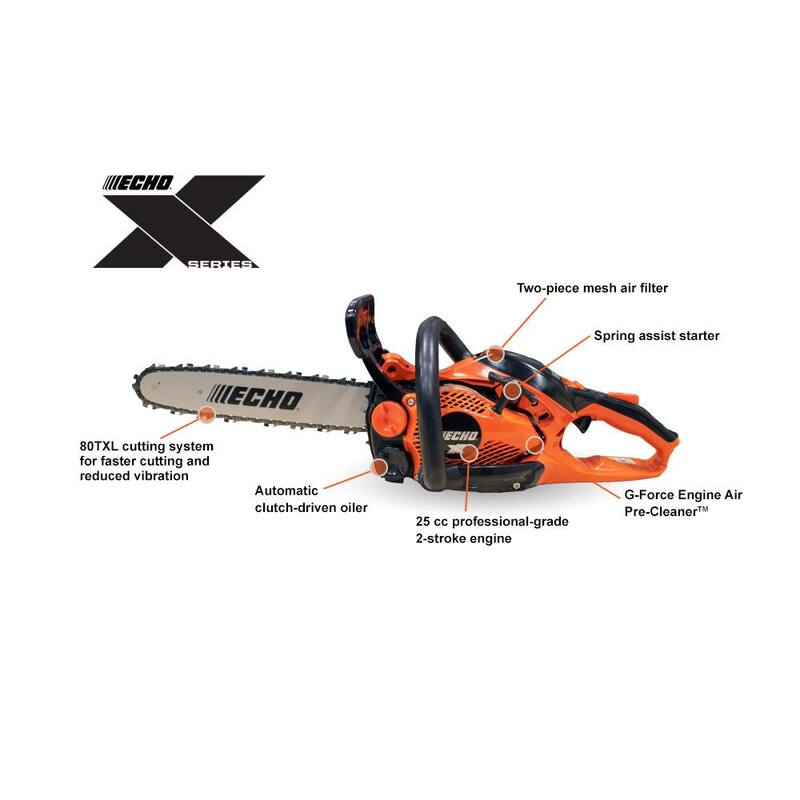 ECHO 14 pulgadas 25.0 cc Gas 2-Tiempos Serie X Motosierra con mango trasero con baja vibración SpeedCut Nano 80TXL - CS-2511PN-14