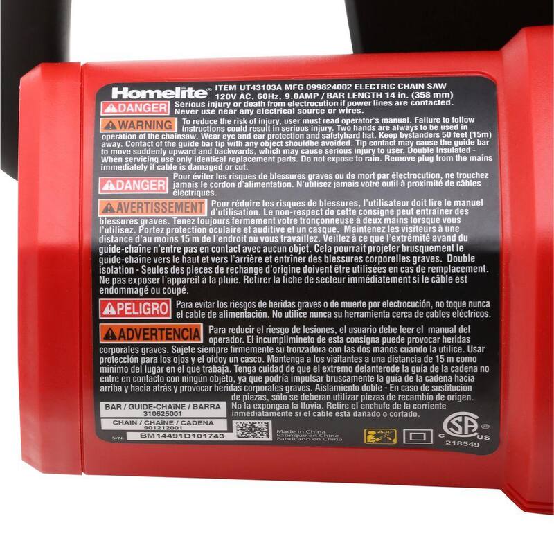 Homelite 14 pulgadas 9 amperes motosierra eléctrica - UT43104