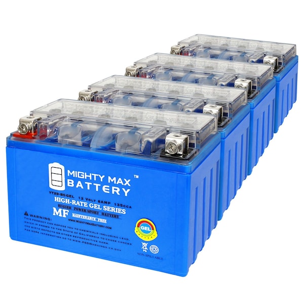Mighty Max Battery YTX9-BSGEL 12V 8AH GEL Replacement Battery compatible with Honda Elite Pantheon - 4PK - MAX4015531