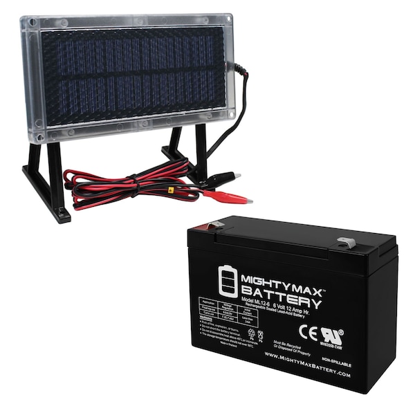 Mighty Max Battery 6V 12AH Replacement for BB BP12-6-T2 With 6V Solar Panel Charger - MAX3469286