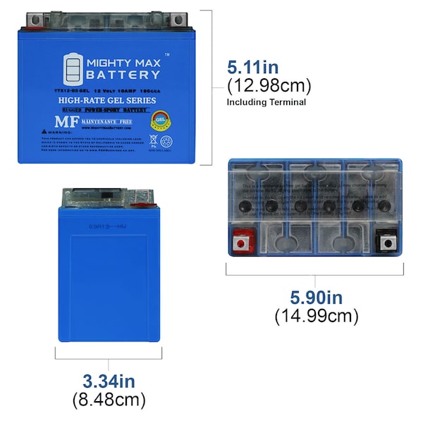 Mighty Max Battery YTX12-BS 12V 10AH GEL Battery for Bombardier (Can-Am) DS250 06-12 - YTX12-BSGEL4A