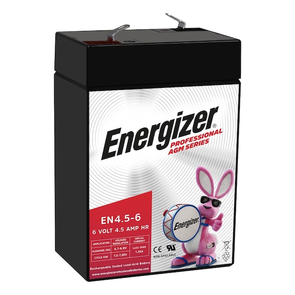 Energizer EN4.5-6, 6 Volt 4.5 Amp Hr, Long Lasting Sealed Lead Acid AGM Rechargeable Battery - EN4098452