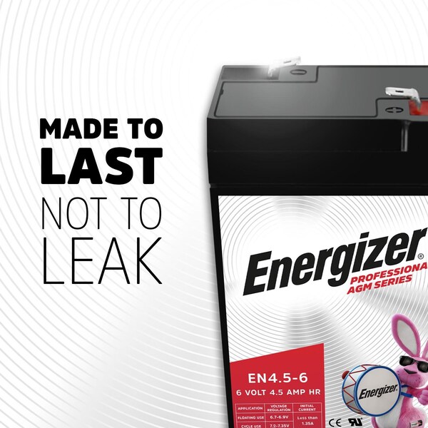Energizer EN4.5-6, 6 Volt 4.5 Amp Hr, Long Lasting Sealed Lead Acid AGM Rechargeable Battery - EN4098452