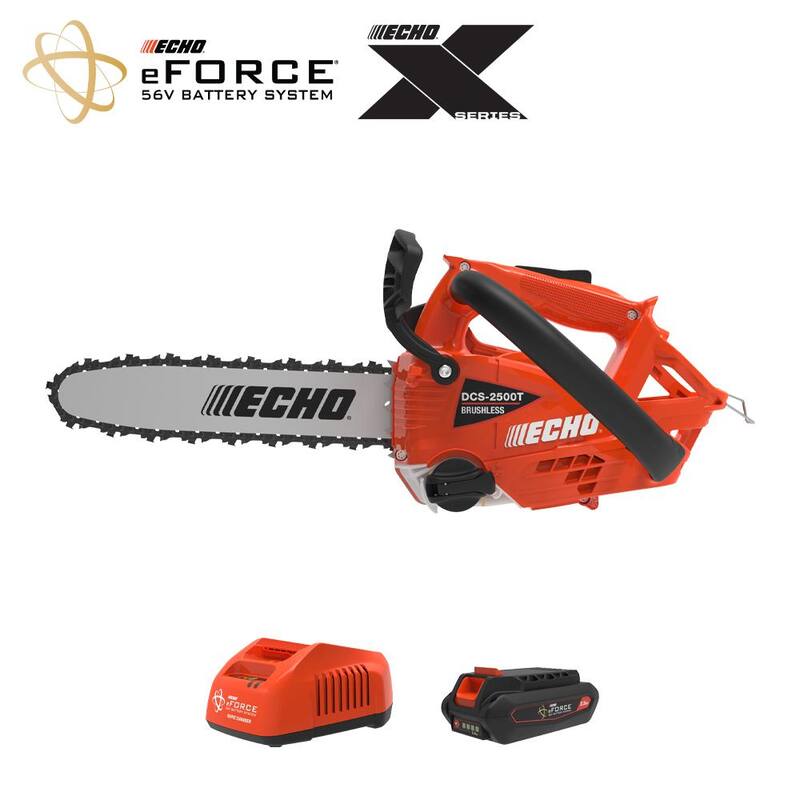 ECHO eFORCE 12 pulgadas 56V Sierra de cadena inalámbrica con mango superior de la serie X con batería de 2.5Ah y cargador rápido - DCS-2500T-12R1