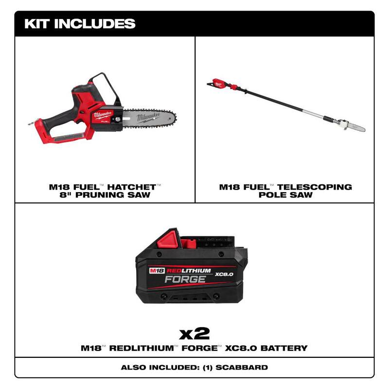 Milwaukee M18 Fuel 18-Volt Lith-Ion Brushless 8 in. Hatchet Pruning Saw M18 FUEL Telescoping Pole Saw, 2 M18 Forge 8.0 Ah Battery - 3004-20-3013-20-48-11-1881-48-11-1881

Si necesitas ayuda con la marca específica del producto, por favor házmelo saber.