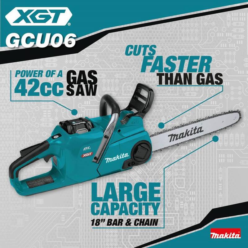 Makita XGT 18 pulgadas 40V max Kit de motosierra eléctrica inalámbrica Brushless (5.0Ah) con batería 40V Max XGT 4.0Ah - GCU06T1-BL4040