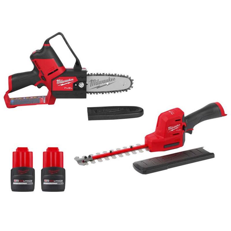 Podadora de poda inalámbrica eléctrica sin escobillas de 12V de 6 pulgadas Milwaukee M12 FUEL con recortadora de setos, (2) baterías - 2527-20-2533-20-48-11-2425-48-11-2425