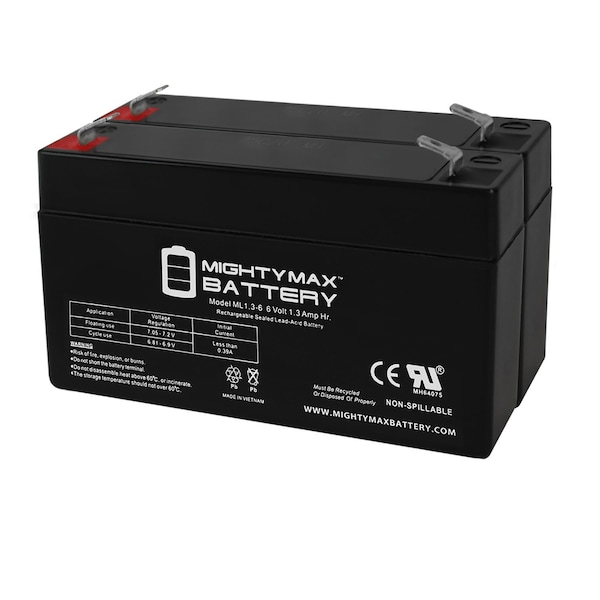 Mighty Max Battery 6V 1.3AH HAZE HZS06-1.3 SLA Rechargeable Replacement Battery 18-1140 - 2PK - MAX3434548