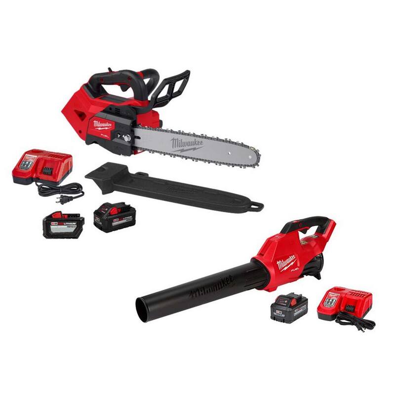
Motosierra inalámbrica Milwaukee M18 FUEL de 14 pulgadas con empuñadura superior de 18V de iones de litio sin escobillas y soplador, (2) Baterías de 8.0 Ah y 12.0 Ah, (2) Cargador - 2826-22T-2724-21HD