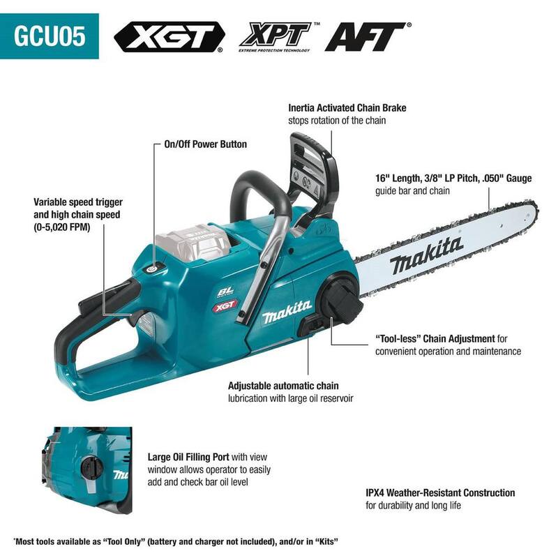 Makita XGT 16 pulg 40V max motosierra eléctrica con motor sin escobillas a batería (herramienta solamente) - GCU05Z