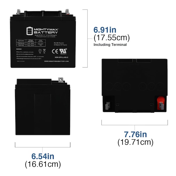 Mighty Max Battery 12V 50AH SLA Replacement Battery for MotorGuide R3-45 Transom Mount - MAX3943957