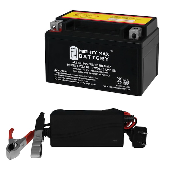 Mighty Max Battery YTX7A-BS Replacement Battery for TaoTao YTX7A-BS With 12V 1Amp Charger - MAX3969544