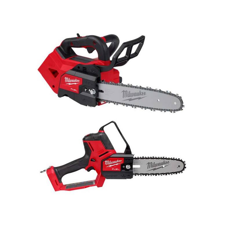 Milwaukee M18 FUEL 12 pulgadas. Sierra eléctrica inalámbrica de 18V y iones de litio sin escobillas con mango superior y M18 FUEL 8 pulgadas. Sierra de poda de hacha (paquete de 2 herramientas) - 2826-20C-3004-20