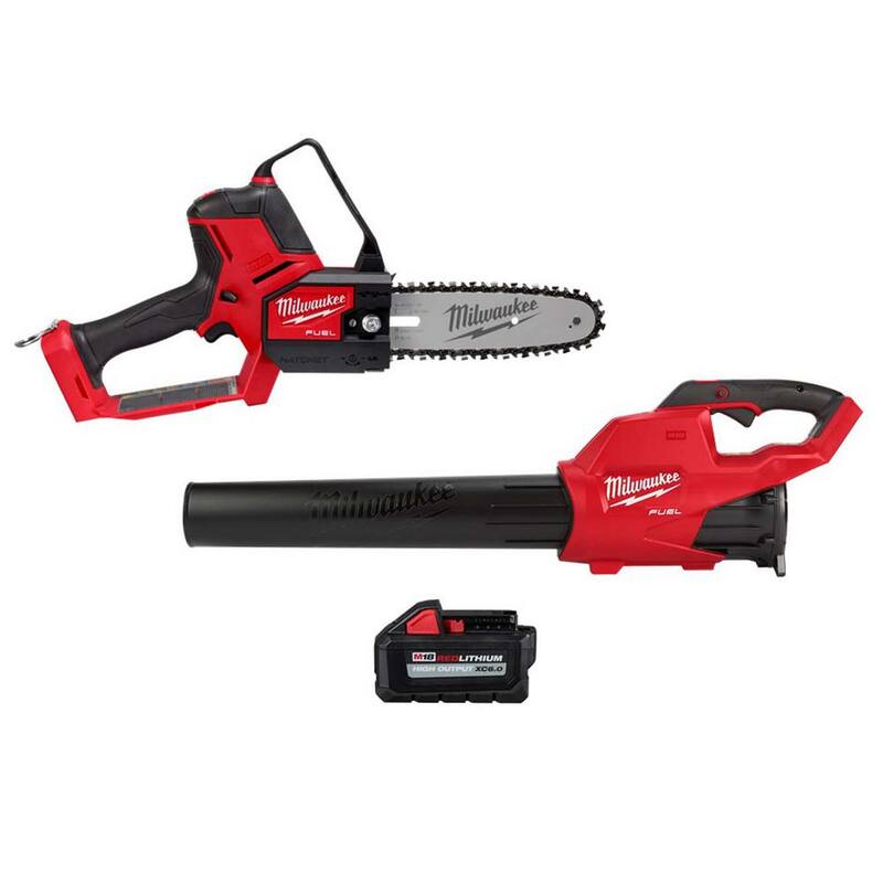 Sierra eléctrica 18V de batería de iones de litio sin escobillas de Milwaukee M18 FUEL de 8 pulgadas con hacha y soplador M18 FUEL y batería de 6.0 Ah (paquete de 2 herramientas) - 3004-20-2724-20-48-11-1865.