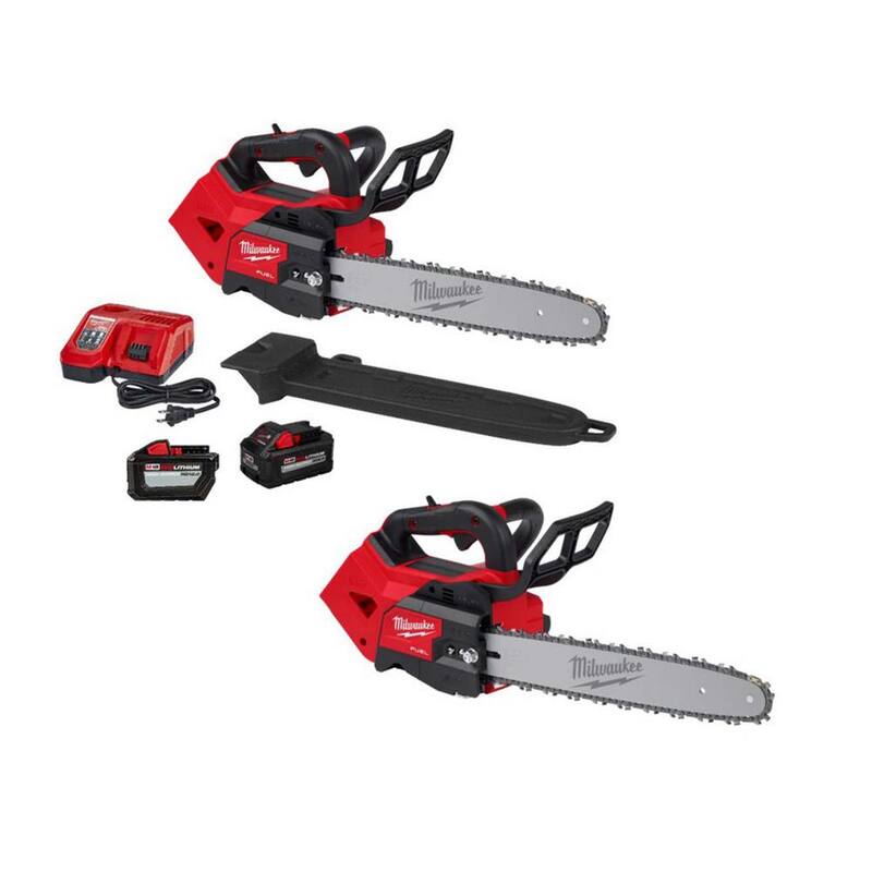 Milwaukee M18 FUEL 14 in. Motosierra inalámbrica con batería de 18V de iones de litio sin escobillas, mango superior, kit con batería de 8.0 Ah y 12.0 Ah, y cargador (2 herramientas) - 2826-22T-2826-20T