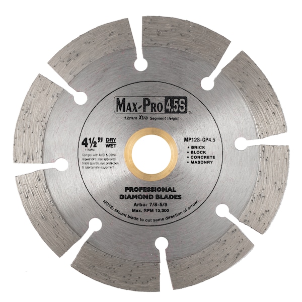 Paragon Diamond Tools 4-1/2'' x .080 x 7/8-5/8 Segmented Small Diameter Diamond Blades - MP12S-GP4.5