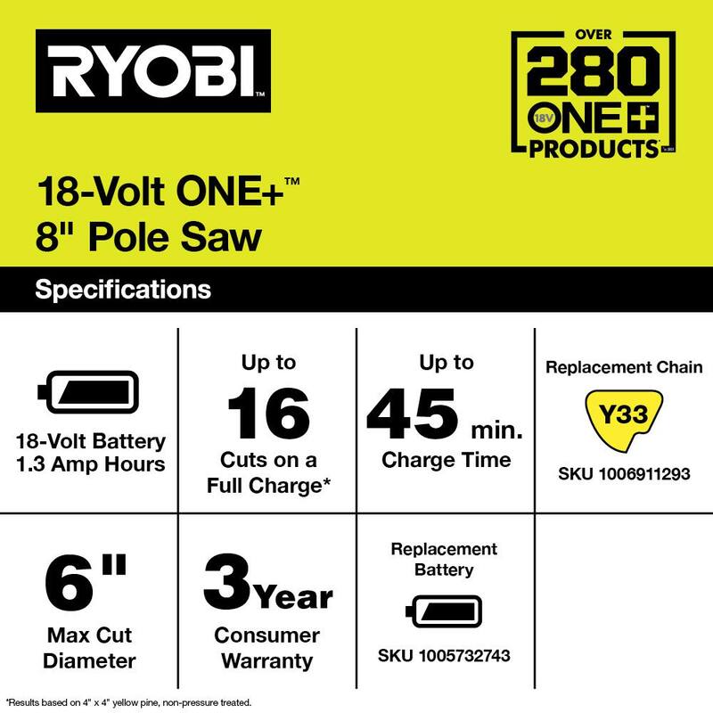 RYOBI ONE+ 18V 8 pulg. Sierra de poste inalámbrica con batería de 1.3 Ah y cargador - P4361