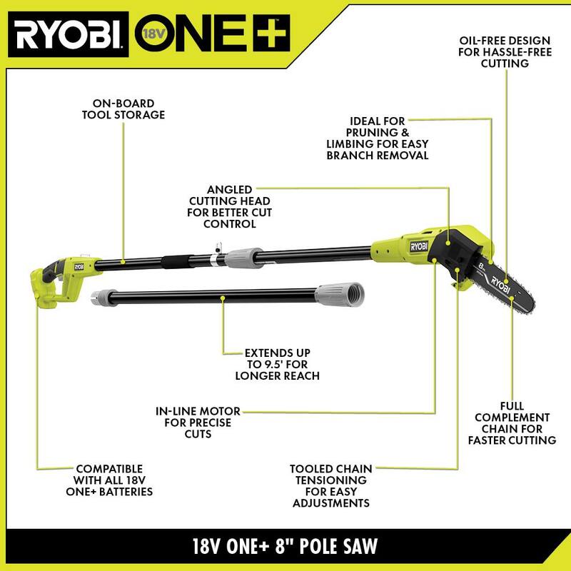 RYOBI ONE+ 18V 8 in. Sierra de pértiga sin cable sin aceite (Herramienta únicamente) - P2501BTL