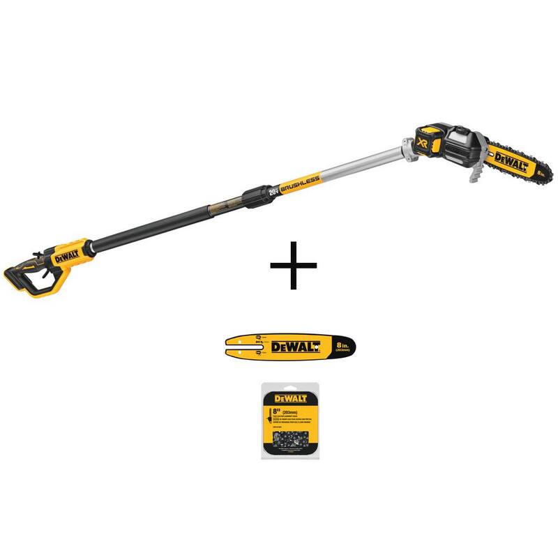 DEWALT 20V MAX 8in. Sierra de poste y motosierra inalámbrica con batería con barra y cadena de 8 pulgadas (34 eslabones) - DCPS620BWSB8608