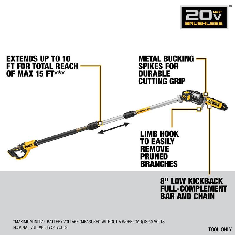 DEWALT 20V MAX 8in. Sierra de poste y motosierra inalámbrica con batería con barra y cadena de 8 pulgadas (34 eslabones) - DCPS620BWSB8608