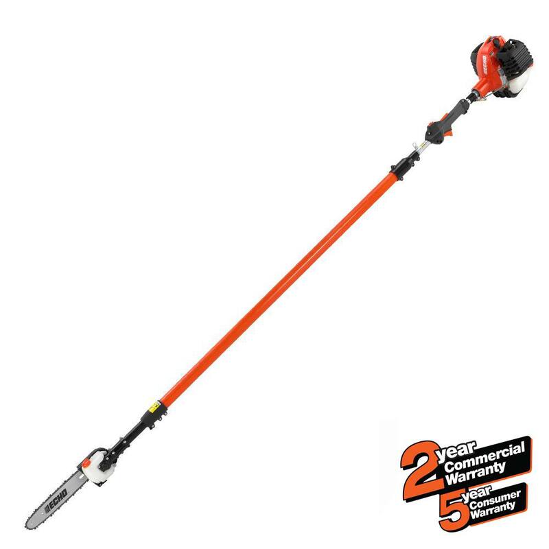 ECHO 12 pulgadas. Sierra eléctrica con poste telescópico de la serie X de 25.4 cc de gasolina de 2 tiempos con mango en línea y eje que se extiende hasta 12.1 pies - PPT-2620H