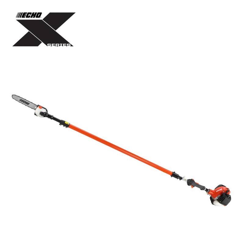 ECHO 12 pulgadas. Sierra eléctrica con poste telescópico de la serie X de 25.4 cc de gasolina de 2 tiempos con mango en línea y eje que se extiende hasta 12.1 pies - PPT-2620H