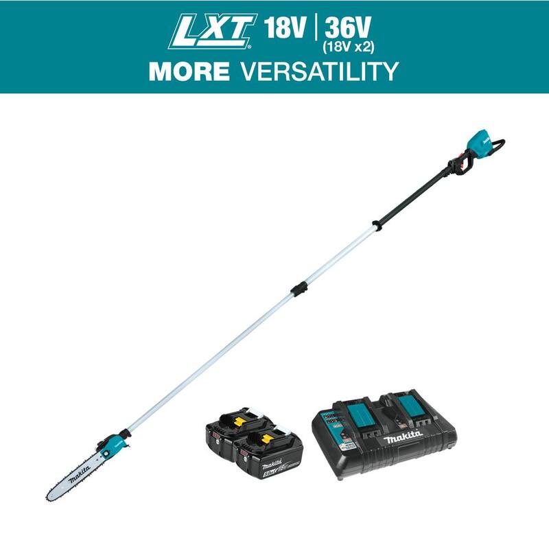 Si necesitas el producto en español, la traducción sería:

Makita LXT 18V X2 (36V) Sierra de pértiga telescópica inalámbrica de 10 pulgadas con tecnología de litio ionizado sin escobillas, kit de sierra de poste de 13 pies y batería de 5.0 Ah - XAU02PTB