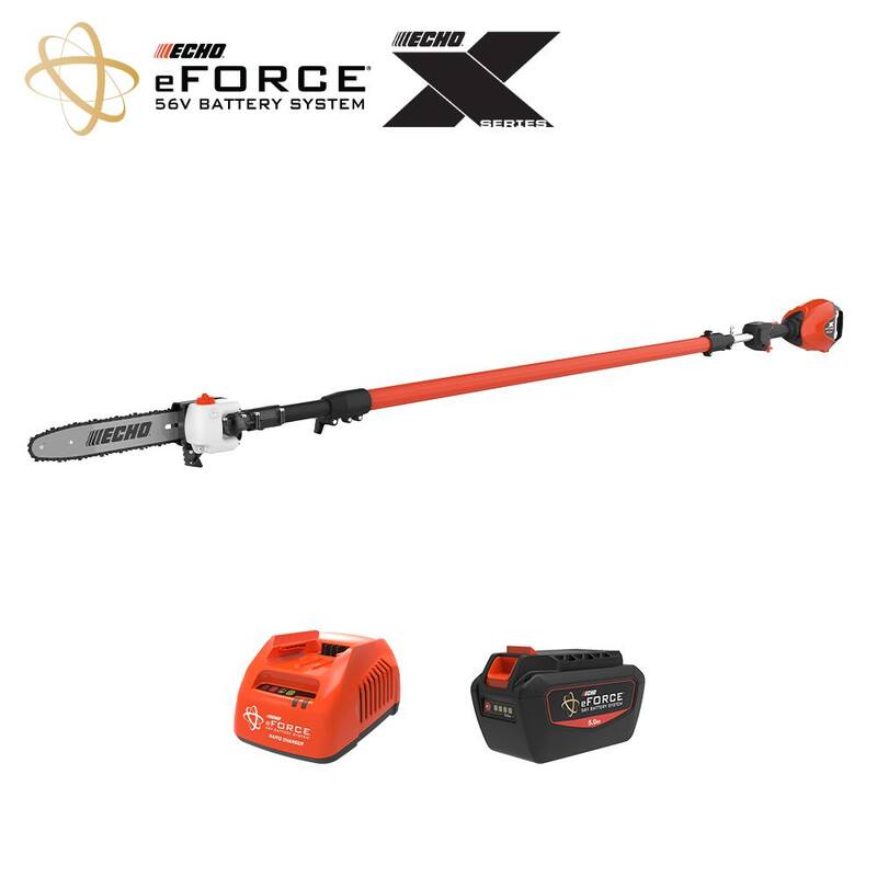 ECHO eFORCE 10 in. 56V X Series Cordless Battery 12 ft. Telescoping Shaft Power Pole Saw con batería de 5.0Ah y cargador rápido - DPPT-2600HR2