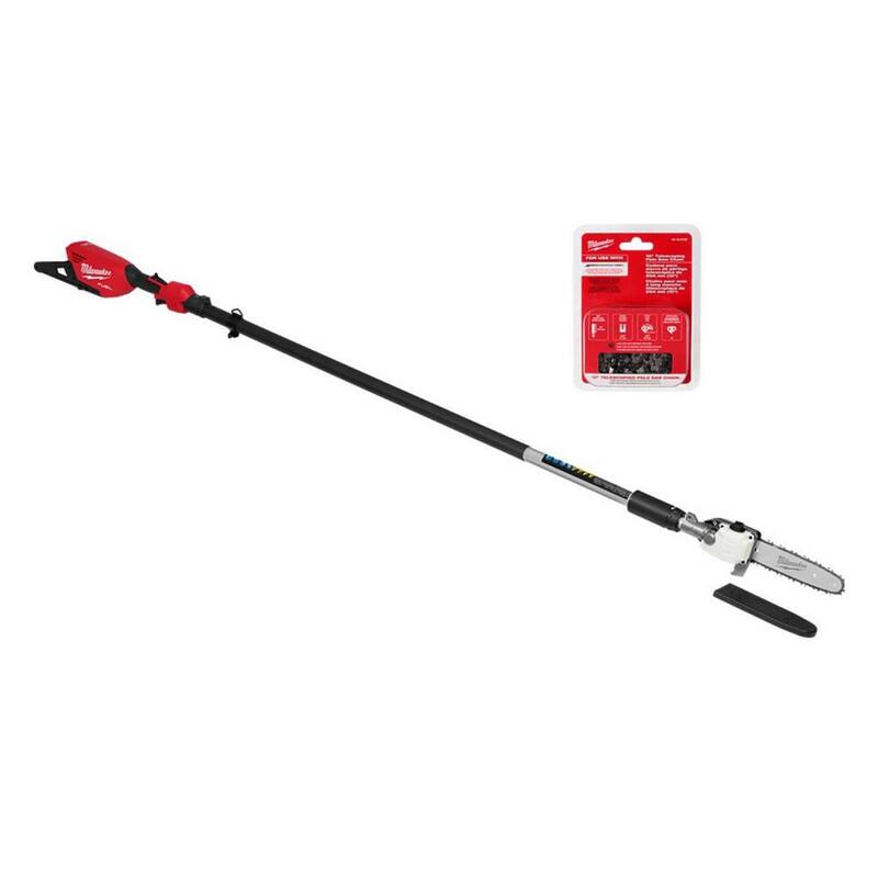 Sierra de pértiga telescópica inalámbrica eléctrica Milwaukee M18 FUEL de 10 pulgadas con batería de litio de 18V sin escobillas y dos cadenas telescópicas de sierra de 10 pulgadas - 3013-20-49-16-2759