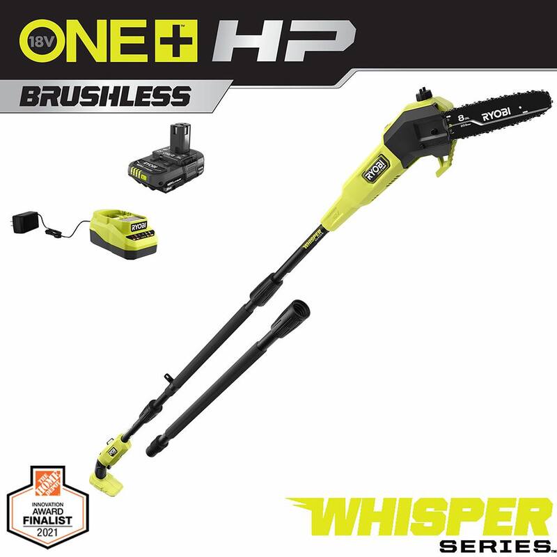 RYOBI ONE+ HP 18V Brushless Whisper Series 8 in. Sierra de poste inalámbrica con batería de 2.0 Ah y cargador - P2580
