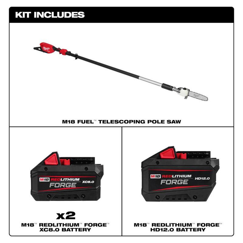 Si no quieres hacer una traducción literal y quieres mantener el sentido, podrías decir: Podadora de poste telescópico Milwaukee M18 FUEL de 10 pulgadas sin escobillas y sin cable de 18V con una batería FORGE de 12.0 Ah y dos baterías FORGE de 8.0 Ah - 3013-20-48-11-1813-48-11-1881-48-11-1881.
