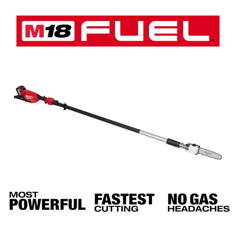 Sierra de poste telescópica inalámbrica Milwaukee M18 FUEL de 10 pulgadas, sin escobillas de 18V con sierra de cadena de mango superior de 14 pulgadas, batería de 12.0 Ah, cargador - 3013-21-2826-20T