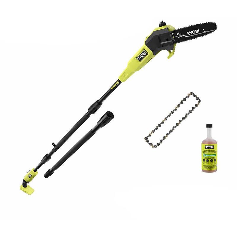RYOBI ONE+ HP 18V Sierra de Poste a Batería Inalámbrica de 8 pulgadas Brushless Whisper Series (Herramienta solo) con Cadena y Barra Extra y Aceite para Cadena - P2508BTL-CMB1