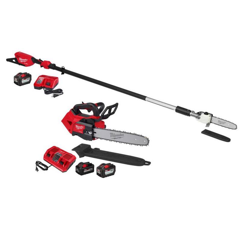 Milwaukee M18 FUEL Podadora de poste telescópica inalámbrica sin escobillas de 10 pulgadas y 18V con motosierra de mango superior de 14 pulgadas, (3) baterías, (2) cargadores - 3013-21-2826-22T.