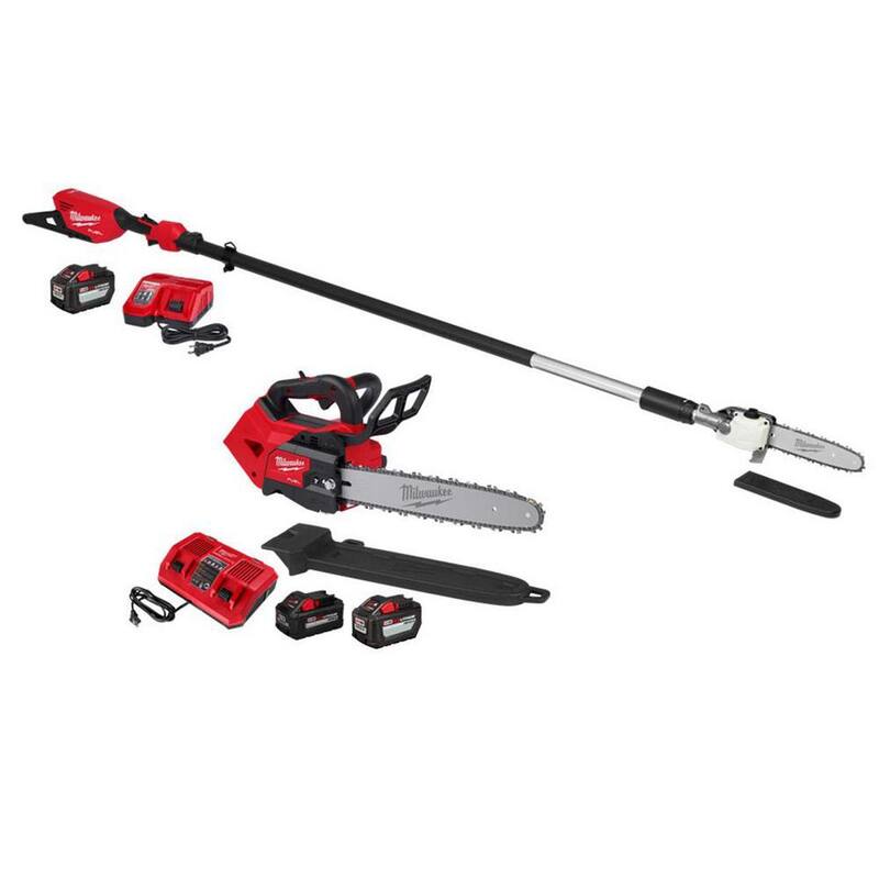 Milwaukee M18 FUEL Podadora de poste telescópica inalámbrica sin escobillas de 10 pulgadas y 18V con motosierra de mango superior de 14 pulgadas, (3) baterías, (2) cargadores - 3013-21-2826-22T.