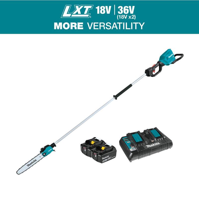 Makita LXT 18V X2 (36V) Sierra de poda inalámbrica con motor sin escobillas de iones de litio de 10 pulgadas Kit, 8 pies L (5.0 Ah) - XAU01PTB
