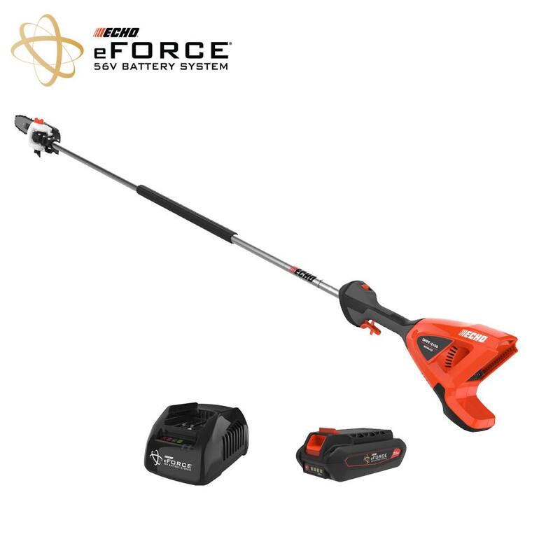 ECHO eFORCE 10 in. Bar 56V Cordless Battery Powered Pole Saw w/Fixed Shaft Proporcionando 12 ft. de alcance Batería 2.5Ah y cargador - DPPF-2100C1