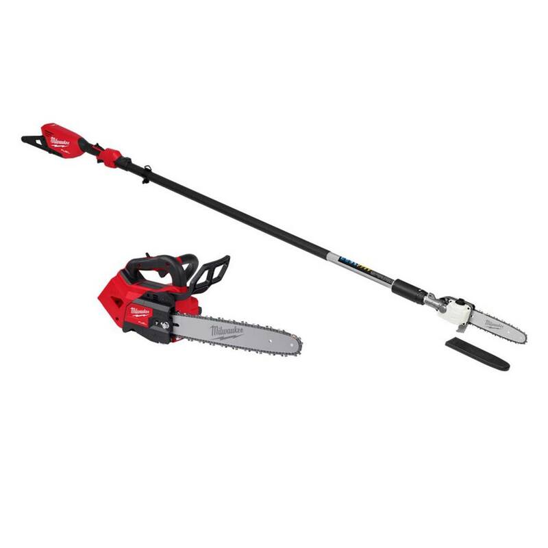 Podadera telescópica inalámbrica Milwaukee M18 FUEL de 10 pulgadas con motosierra de mango superior de 14 pulgadas, de 18V y motor sin escobillas de iones de litio (paquete de 2 herramientas) - 3013-20-2826-20T