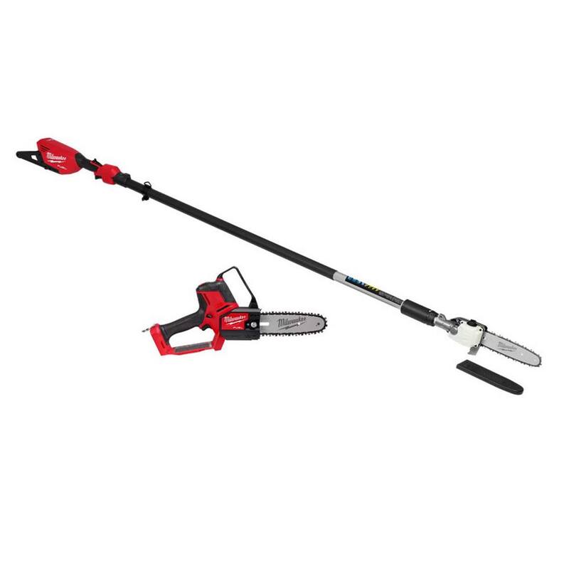 Milwaukee M18 FUEL 10 in. 18V Lithium-Ion Brushless Electric Cordless Telescoping Pole Saw w/8 in. Hatchet Pruning Saw (2-Herramientas) - 3013-20-3004-20