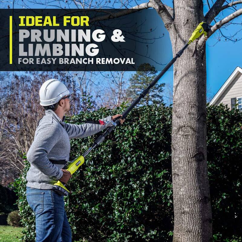 RYOBI ONE+ HP 18V Brushless Whisper Series 8 in. Motosierra de poste inalámbrica con cadena extra, barra y aceite para cadena, batería y cargador - P2580-CMB1